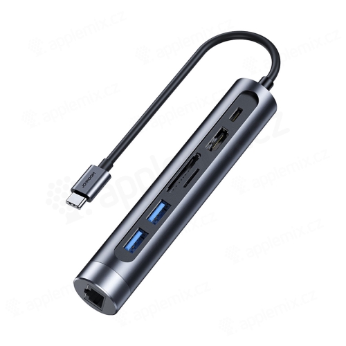JOYROOM 7v1 - USB-C na 2x USB-A + USB-C + HDMI + SD + ethernet - sivá