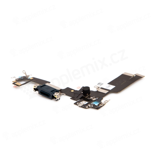 Napájací a dátový konektor s flex káblom + mikrofóny pre Apple iPhone 14 - čierny - kvalita A+