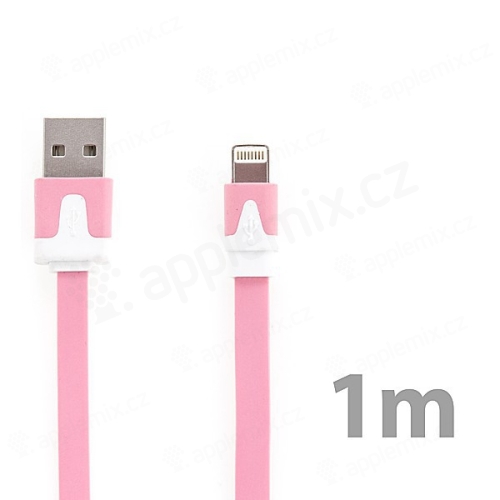 Synchronizační a nabíjecí kabel Lightning pro Apple iPhone / iPad / iPod - plochý růžový - délka 1m