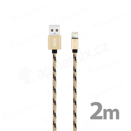Synchronizační a nabíjecí kabel XO - Lightning pro Apple zařízení - tkanička - zlatý / černý - 2m