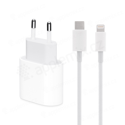 Nabíjacia súprava 2v1 20W pre zariadenia Apple - EÚ adaptér a kábel USB-C / Lightning - biela