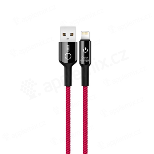 Synchronizačný a nabíjací kábel XO - Lightning pre zariadenia Apple - Šnúrka na krk - LED - Červený - 1 m