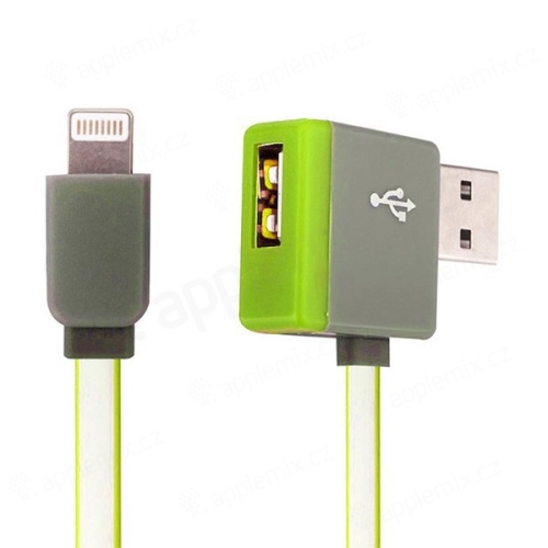 Synchronizační a nabíjecí kabel Lightning - pravoúhlý USB konektor + připojovací USB port - zelený - 1m