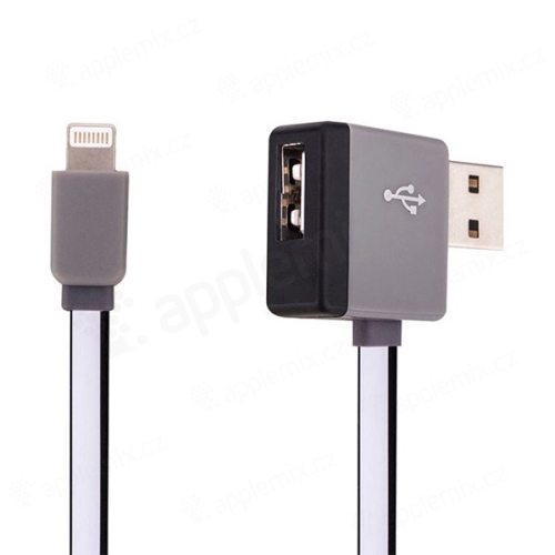 Synchronizačný a nabíjací kábel Lightning - obdĺžnikový konektor USB + pripojovací port USB - čierny - 1 m