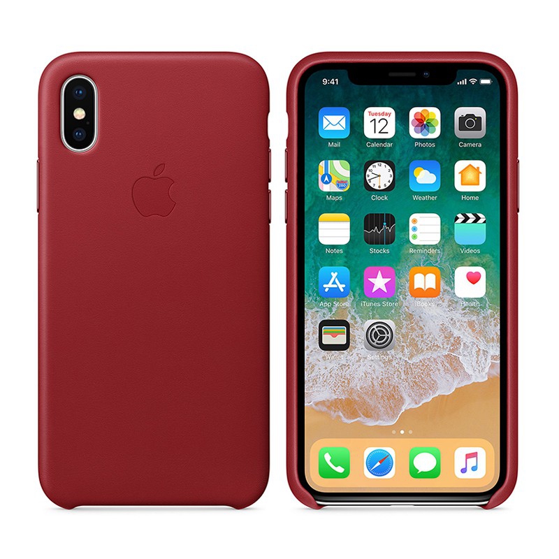 Originální kryt pro Apple iPhone X - kožený - červený