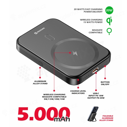 Externá batéria / powerbanka TACTICAL Relief 15W - 5000 mAh - podpora MagSafe - kov - čierna