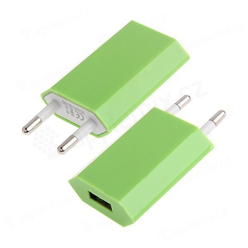 Mini USB nabíječka / adaptér pro Apple iPhone / iPod (1A) - zelená