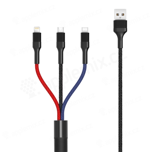 Synchronizačný a nabíjací kábel XO 3v1 - Lightning + USB-C + Micro USB - šnúrka - čierny - 1,2 m