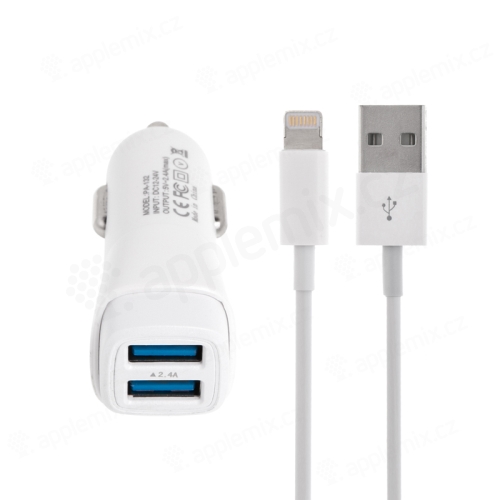 2v1 nabíjecí sada pro Apple zařízení - autonabíječka - 2x USB (2.4A) + kabel Lightning - bílá