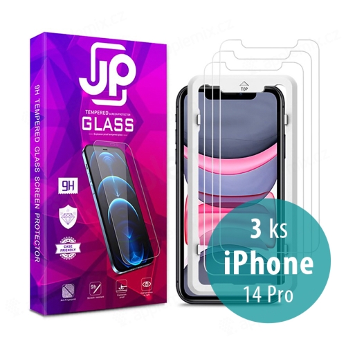 Tvrzené sklo (Tempered Glass) JP Long Pack pro Apple iPhone 14 Pro - čiré - sada 3 kusů + aplikátor
