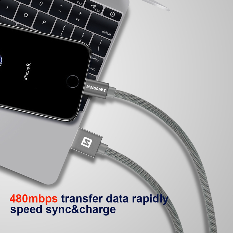 Synchronizační a nabíjecí kabel SWISSTEN - MFi Lightning pro Apple zařízení - tkanička - šedý - 2m