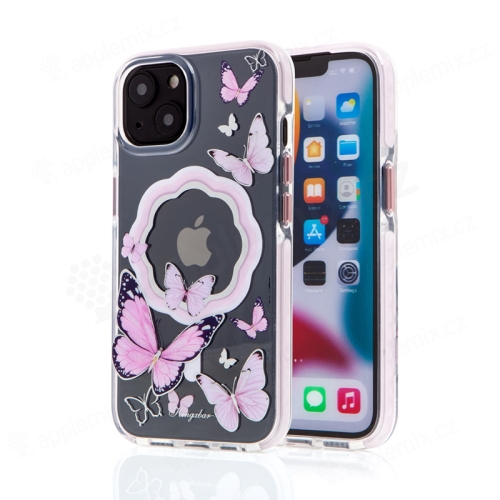 Kryt KINGXBAR Butterfly pro Apple iPhone 14 Plus - podpora MagSafe - plastový / gumový - motýli - růžový