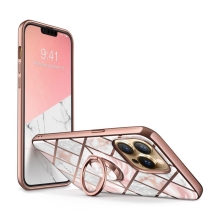 Kryt SUPCASE Cosmo Snap Pro Apple iPhone 13 Pro - mramorová textura + prsten - gumový - růžový