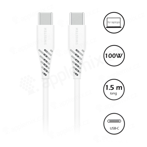 Synchronizačný a nabíjací kábel USB-C / USB-C SWISSTEN - 100 W - 1,5 m - biely