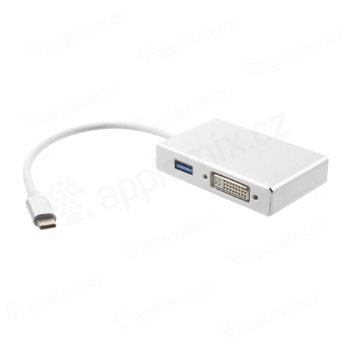 Přepojka / adaptér pro Apple MacBook - USB-C na HDMI / DVI-I / VGA + USB-A - kovová - stříbrná