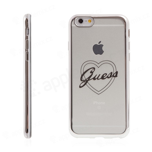 Kryt GUESS pro Apple iPhone 6 / 6S gumový - srdce - průhledný / stříbrný