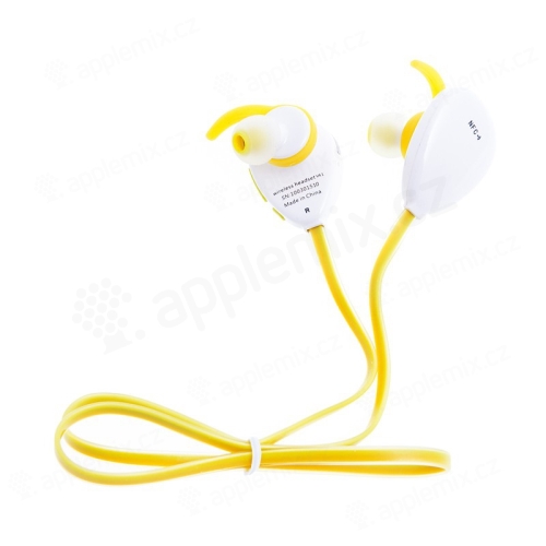 Sluchátka BLUN sportovní Bluetooth 4.1 s ovládáním a mikrofonem - bílá / žlutá