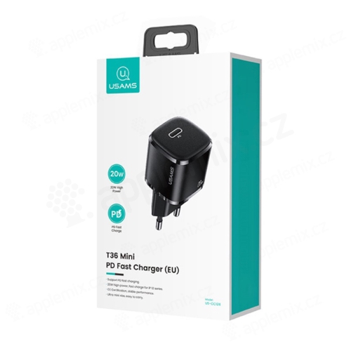 20W EU napájecí adaptér / nabíječka USAMS - mini provedení - USB-C pro Apple iPhone / iPad - černý