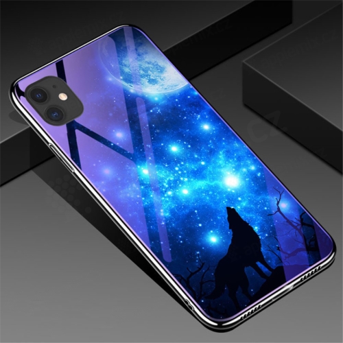 Kryt pro Apple iPhone 11 - skleněný / gumový - modrý - vlk vyjící na měsíc