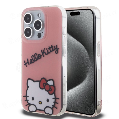 Kryt HELLO KITTY pro Apple iPhone 15 Pro - Daydreaming logo - plastový / gumový - růžový