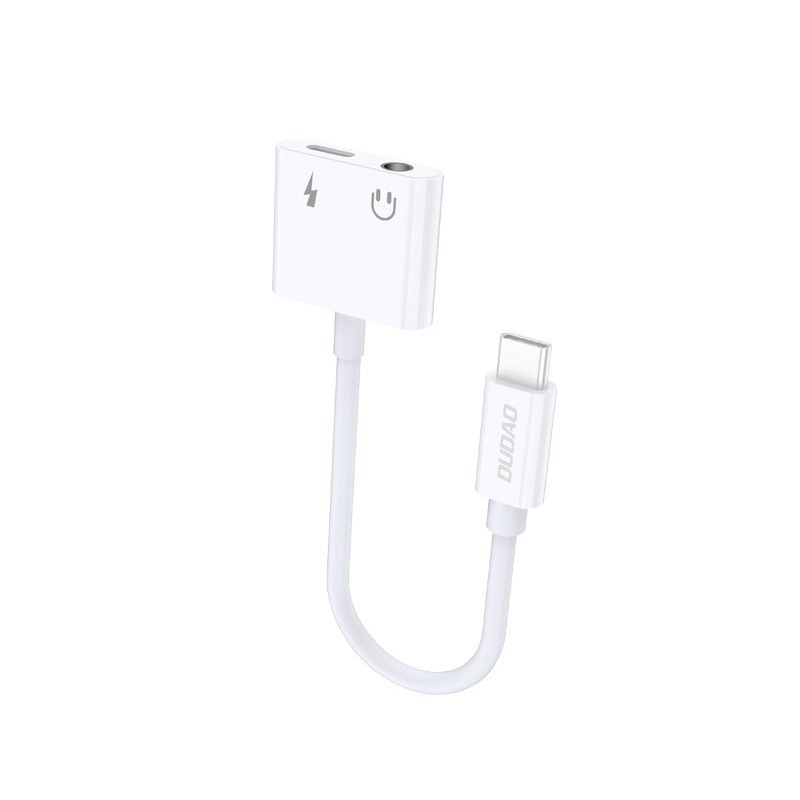 Přepojka / adaptér DUDAO USB-C na 3,5mm jack + USB-C - pro Apple iPad - 10 cm - bílá