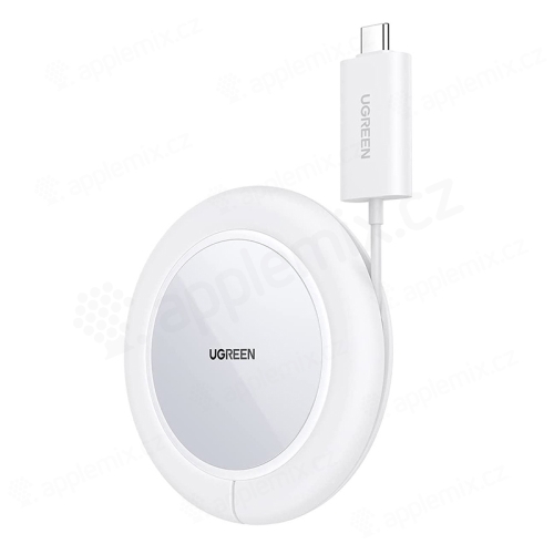 Bezdrátová nabíječka UGREEN pro Apple iPhone - podpora MagSafe / Qi - držák kabelu - bílá