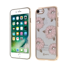 Kryt KAVARO pro Apple iPhone 7 / 8 / SE (2020) / SE (2022) - plastový - ibišky a kamínky - zlatý / průhledný