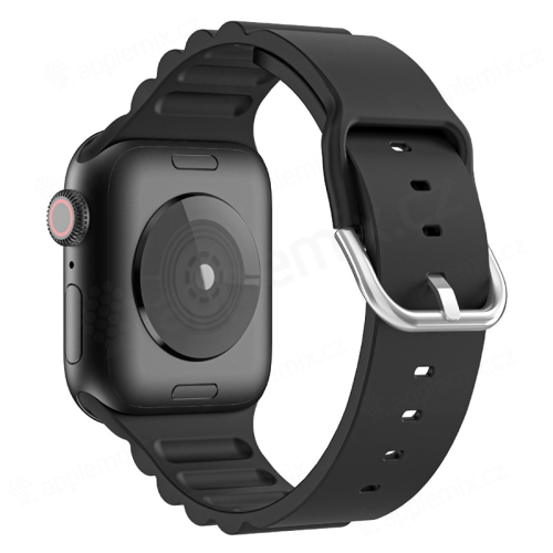 Řemínek pro Apple Watch 42mm / 41mm / 40mm / 38mm - s pruhy - silikonový - černý