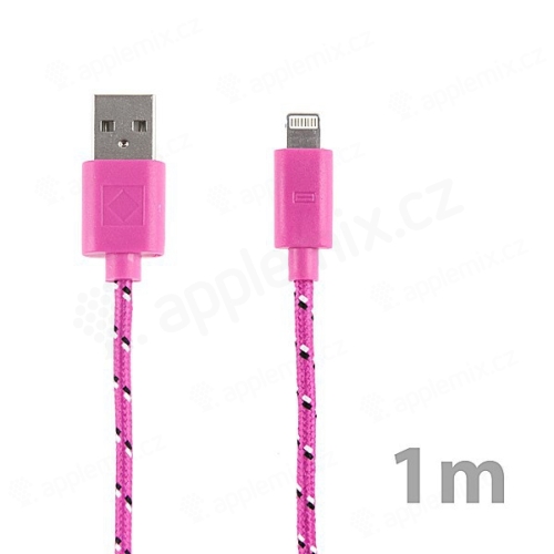 Synchronizační a nabíjecí kabel Lightning pro Apple iPhone / iPad / iPod - tkanička - růžový - 1m