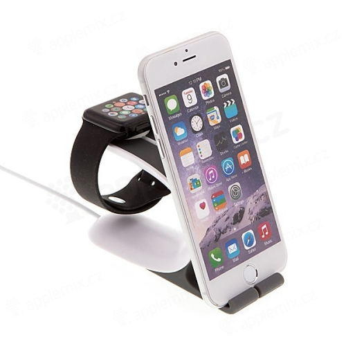 Nabíjecí stojánek Loca Mobius pro Apple Watch 38mm / 42mm a iPhone / iPad - plasto-silikonový černý