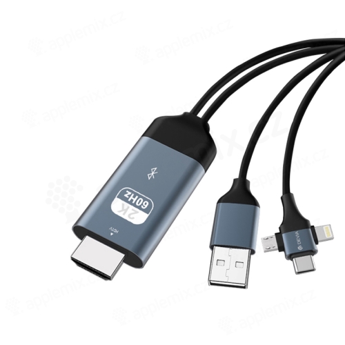 Pripojovací kábel Lightning / USB-C / Micro USB - HDMI DEVIA pre Apple iPhone / iPad a ďalšie zariadenia - 2 m - čierny