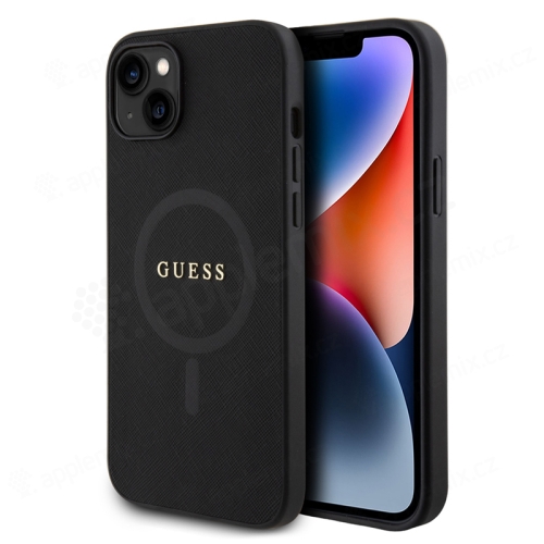 Kryt GUESS Saffiano pro Apple iPhone 15 Plus - podpora MagSafe - umělá kůže - černý