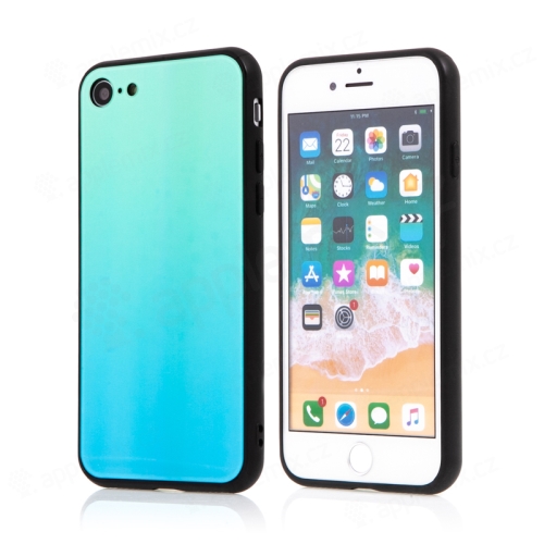 Kryt pre Apple iPhone 7 / 8 / SE (2020) / SE (2022) - farebný gradient a lesklý efekt - guma / sklo - zelený / modrý