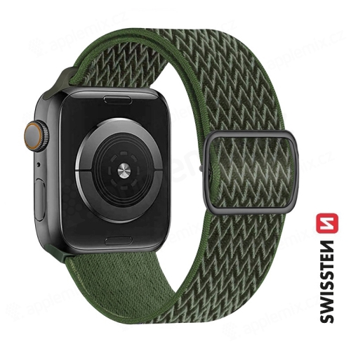 Nylonový remienok SWISSTEN pre Apple Watch 41 mm / 40 mm / 38 mm - nylonový so sponou - khaki zelený