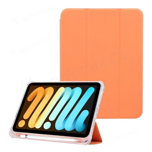 Puzdro/kryt pre Apple iPad mini 6 - priehradka na Apple Pencil - zosilnené rohy - oranžová / priehľadná
