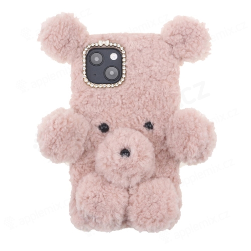 Kryt pre Apple iPhone 13 - 3D chlpatý medveď - gumový / plyšový - ružový