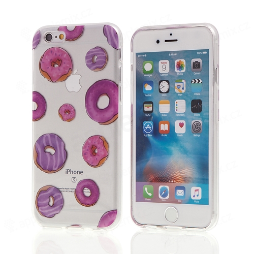 Kryt pre Apple iPhone 6 / 6S gumový - priehľadný - fialovo-ružové šišky