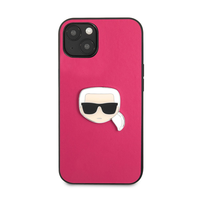 Kryt KARL LAGERFELD pro Apple iPhone 13 mini - umělá kůže / kovový - hlava Karla - růžový