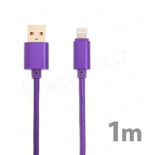 Synchronizační a nabíjecí kabel Lightning pro Apple iPhone / iPad / iPod - nylonový -  fialový - 1m