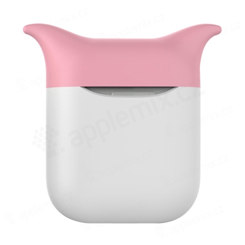 Pouzdro / obal pro Apple AirPods - silikonové - bílé / růžové - čert