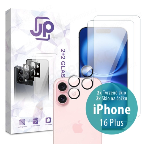 Tvrzené sklo JP Combo Pack pro Apple iPhone 16 Plus - čiré - sada 2 kusů + 2x sklo na čočku 2,5D - čiré