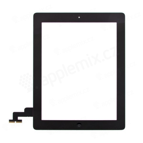 Dotykové sklo (dotyková obrazovka) pre Apple iPad 2.gen. - namontované - Home Button + držiak fotoaparátu - čierne - kvalita A+