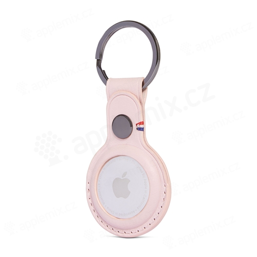Kryt / obal DECODED pro Apple AirTag - kovový kroužek - kožený - růžový