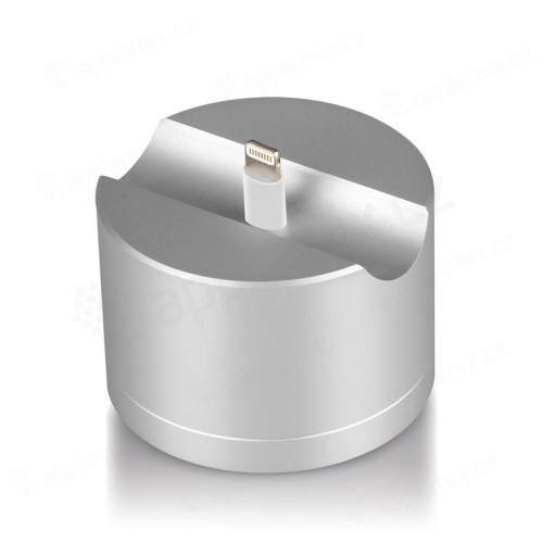Stojánek pro Apple AirPods / iPhone / iPod - těžká základna - otvor pro kabel - kovový - stříbrný