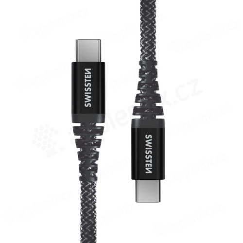 Synchronizačný a nabíjací kábel SWISSTEN Kevlar - USB-C / USB-C - 1,5 m - antracitovo čierny