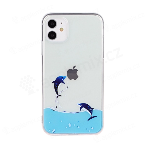 Kryt pre Apple iPhone 11 - gumový - priehľadný / veselí delfíni