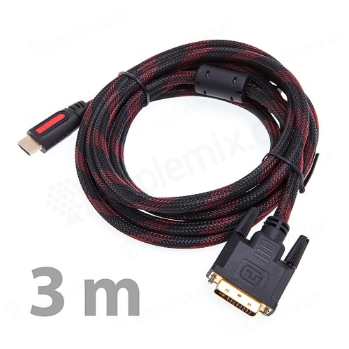 Propojovací kabel DVI Male na HDMI Male (pro Mac mini) - délka 3m - černý / červený