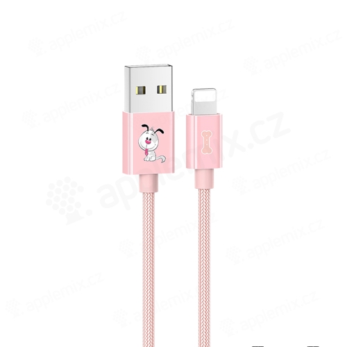 Synchronizačný a nabíjací kábel USAMS Lightning pre Apple iPhone / iPad / iPod - motív psíka - ružový