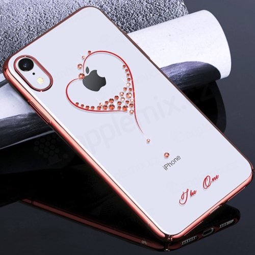 Kryt KINGXBAR pro Apple iPhone Xr - průhledný s kamínky Swarovski - srdce - červený