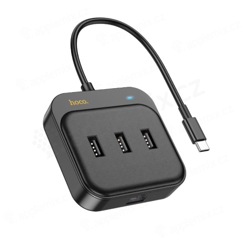 Přepojka / rozbočovač HOCO USB-C na 3x USB 2.0 + ethernet RJ45 - černá